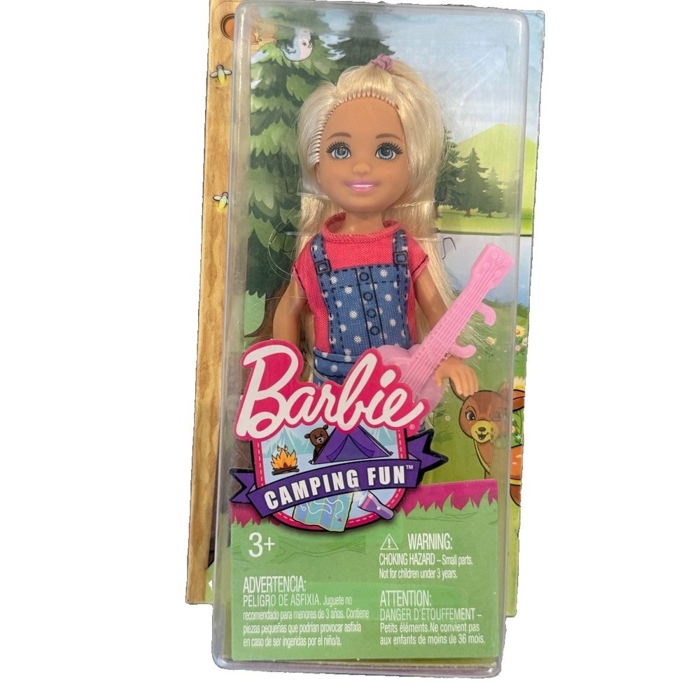 Barbie Camping Fun Chelsea Doll Pink Ukulele Guitar Overalls NIB Mattel DYX05
